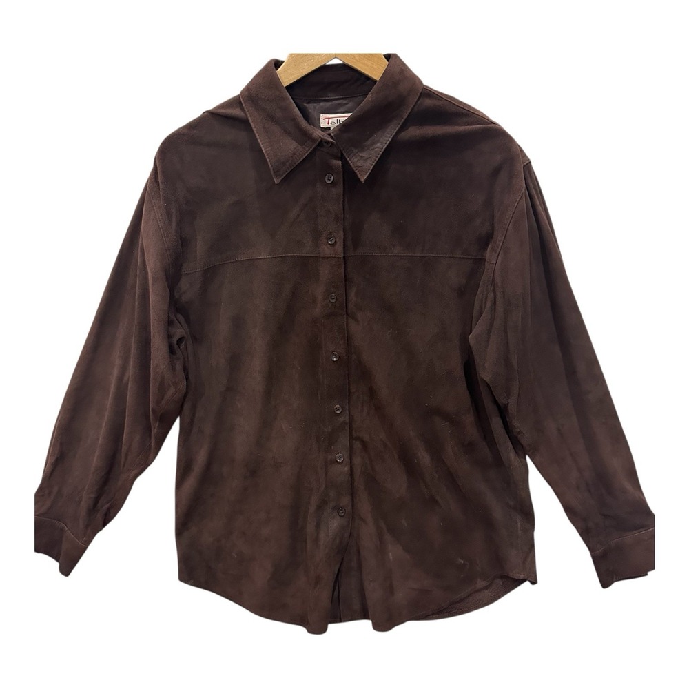 Talbots Womens Leather Suede Shirt Jacket Size M Old Money Western Brown